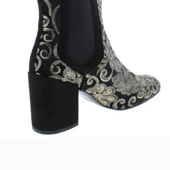 Stuart Weitzman Mediate Black Radiant Velvet Gold Sequins bootie Size 10 - Picture 8 of 17